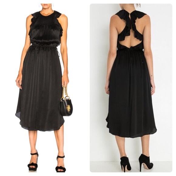 Ulla Johnson Eveline Silk Black Ruffled Smocked Midi Dress Size 2 - Picture 1 of 6